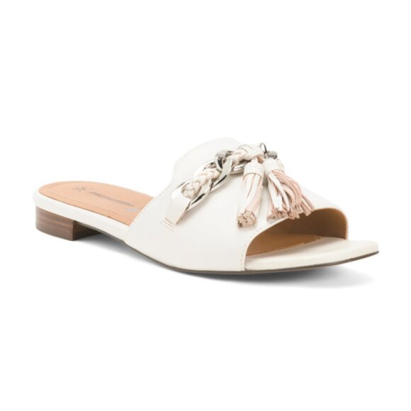 NEW JOHNSTON AND MURPHY Leather Lilly Chain Slide Sandals white 257 3M7 - Picture 6 of 8